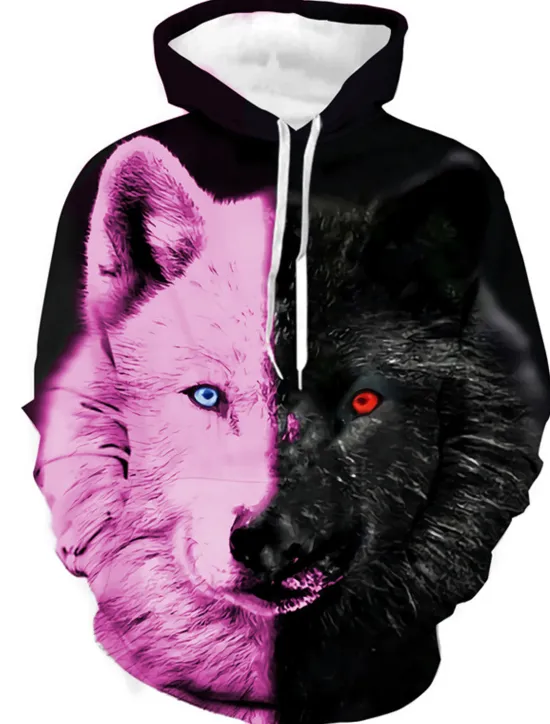 Clearance OUKU Men's Animal Color Block Wolf Graphic Prints Hoodie Hoodies Sweatshirt Designer Casual Long Sleeve Hooded Daily Sports 1 2 Print Spring & Fall Designer