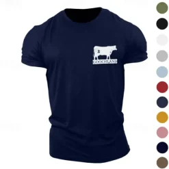 Best OUKU Men's Animal Cow Graphic Prints T shirt Graphic Tee Casual Style Classic Style Tee Top Short Sleeve T shirt Crew Neck Shirt Fashion Designer Classic Outdoor Street Sport Light Blue Black Pink Summer