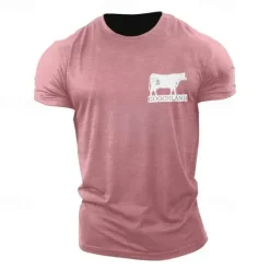 Best OUKU Men's Animal Cow Graphic Prints T shirt Graphic Tee Casual Style Classic Style Tee Top Short Sleeve T shirt Crew Neck Shirt Fashion Designer Classic Outdoor Street Sport Light Blue Black Pink Summer