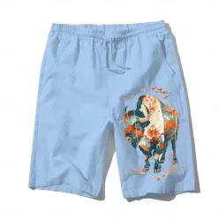 New OUKU Men's Animal Cow Shorts Summer Shorts Beach Shorts Mid Waist Hawaiian Casual Outdoor Holiday Going out Drawstring Elastic Waist Print Designer Clothing Apparel