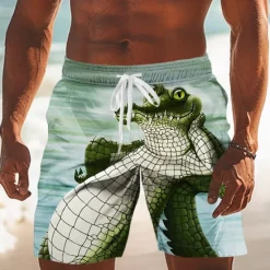 New OUKU Men's Animal Crocodile Funny Swim Trunks Swim Shorts Board Shorts Mid Waist Hawaiian Outdoor Vacation Dailywear Side Pockets Mesh Lining Elastic Drawstring Waist Designer Clothing Apparel