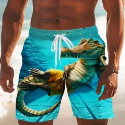 New OUKU Men's Animal Crocodile Funny Swim Trunks Swim Shorts Board Shorts Mid Waist Hawaiian Outdoor Vacation Dailywear Side Pockets Mesh Lining Elastic Drawstring Waist Designer Clothing Apparel