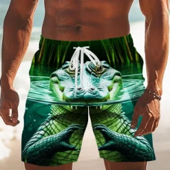 Online OUKU Men's Animal Crocodile Funny Swim Trunks Swim Shorts Board Shorts Mid Waist Hawaiian Outdoor Vacation Dailywear Side Pockets Mesh Lining Elastic Drawstring Waist Designer Clothing Apparel