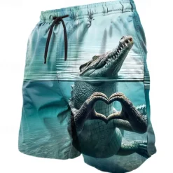 Discount OUKU Men's Animal Crocodile Funny Swimming Trunks Board Shorts Shorts Mid Waist Streetwear Hawaiian Casual Daily Holiday Pocket Drawstring Elastic Waist Designer Clothing Apparel
