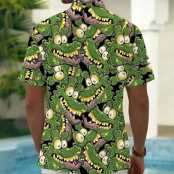 Discount OUKU Men's Animal Crocodile Funny Shirt Summer Hawaiian Shirt Button Up Shirt Short Sleeve Hawaiian Vacation Holiday Beach Wear Summer Spring Turndown 3D Print Collared Shirts Front One Pocket Green