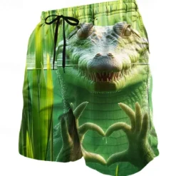 Discount OUKU Men's Animal Crocodile Heart-shaped Swim Trunks Swim Shorts Board Shorts Mid Waist Funny Outdoor Vacation Dailywear Side Pockets Mesh Lining Elastic Drawstring Waist Designer Clothing Apparel