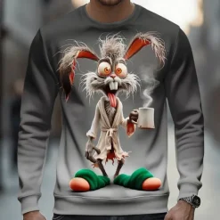 Outlet OUKU Men's Animal 3D Funny Sweatshirt Casual Long Sleeve Crew Neck Vacation Party Gift Lake blue Pink Crewneck 3D All Seasons Designer