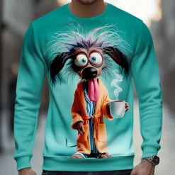 Outlet OUKU Men's Animal 3D Funny Sweatshirt Casual Long Sleeve Crew Neck Vacation Party Gift Lake blue Pink Crewneck 3D All Seasons Designer