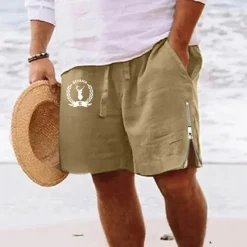 Online OUKU Men's Animal Deer Shorts Summer Shorts Beach Shorts Mid Waist Hawaiian Casual Daily Holiday Going out Zipper Drawstring Elastic Waist Designer Clothing Apparel