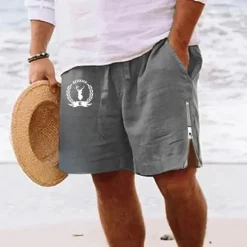 Online OUKU Men's Animal Deer Shorts Summer Shorts Beach Shorts Mid Waist Hawaiian Casual Daily Holiday Going out Zipper Drawstring Elastic Waist Designer Clothing Apparel