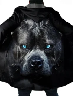 Sale OUKU Men's Animal Dog Graphic Prints Winter Coat Fleece Jacket Coat Warm Breathable Comfortable Fashion Streetwear Sport Sports & Outdoor Daily Wear Going out Zipper Pocket Print Fall & Winter Hoodie Long Black