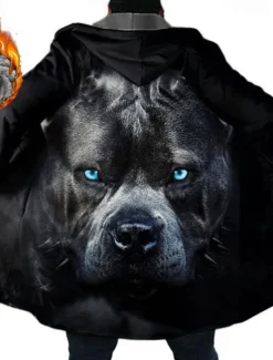 Sale OUKU Men's Animal Dog Graphic Prints Winter Coat Fleece Jacket Coat Warm Breathable Comfortable Fashion Streetwear Sport Sports & Outdoor Daily Wear Going out Zipper Pocket Print Fall & Winter Hoodie Long Black