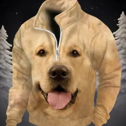 Online OUKU Men's Animal Dog Graphic Prints Sweatshirts Sweatshirt Pullover Quarter Zip Hoodie Long Sleeve Sweatshirt Stand Collar Daily Casual Vintage Retro 3D Print Vacation Going out Streetwear Print Fleece