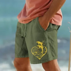 Hot OUKU Men's Animal Dolphin Shorts Summer Shorts Beach Shorts Mid Waist Hawaiian Casual Outdoor Holiday Going out Drawstring Elastic Waist Print Designer Clothing Apparel