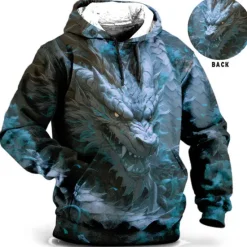 Discount OUKU Men's Animal Dragon Graphic Prints Hoodie Hoodies Sweatshirt Daily Classic Long Sleeve Hooded Holiday Going out Streetwear Blue Brown Print Spring & Fall Designer