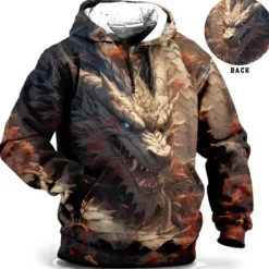 Discount OUKU Men's Animal Dragon Graphic Prints Hoodie Hoodies Sweatshirt Daily Classic Long Sleeve Hooded Holiday Going out Streetwear Blue Brown Print Spring & Fall Designer