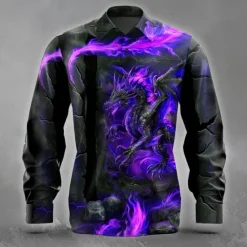Outlet OUKU Men's Animal Dragon Ripped Shirt Button Up Shirt Long Sleeve Dark Punk Gothic Style Holiday Streetwear Summer Spring Turndown 3D Print Collared Shirts Yellow Purple Orange Green