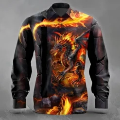 Outlet OUKU Men's Animal Dragon Ripped Shirt Button Up Shirt Long Sleeve Dark Punk Gothic Style Holiday Streetwear Summer Spring Turndown 3D Print Collared Shirts Yellow Purple Orange Green