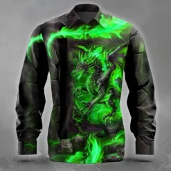 Outlet OUKU Men's Animal Dragon Ripped Shirt Button Up Shirt Long Sleeve Dark Punk Gothic Style Holiday Streetwear Summer Spring Turndown 3D Print Collared Shirts Yellow Purple Orange Green