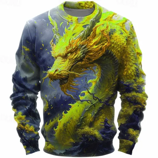Clearance OUKU Men's Animal Dragon Sweatshirts Sweatshirt Pullover Long Sleeve Sweatshirt Crew Neck Fashion Casual Street Style 3D Print Going out Streetwear 3D Print Spring & Fall