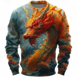 Clearance OUKU Men's Animal Dragon Sweatshirts Sweatshirt Pullover Long Sleeve Sweatshirt Crew Neck Fashion Casual Street Style 3D Print Going out Streetwear 3D Print Spring & Fall