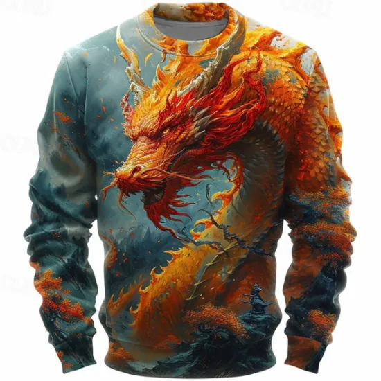 Clearance OUKU Men's Animal Dragon Sweatshirts Sweatshirt Pullover Long Sleeve Sweatshirt Crew Neck Fashion Casual Street Style 3D Print Going out Streetwear 3D Print Spring & Fall