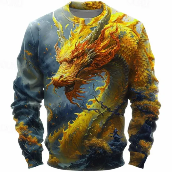 Clearance OUKU Men's Animal Dragon Sweatshirts Sweatshirt Pullover Long Sleeve Sweatshirt Crew Neck Fashion Casual Street Style 3D Print Going out Streetwear 3D Print Spring & Fall
