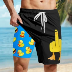 Clearance OUKU Men's Animal Funny Duck Lined Shorts 2 in 1 Board Shorts Swim Shorts Mid Waist Hawaiian Vacation Holiday Beach Wear Side Pockets With Compression Liner Elastic Drawstring Waist Designer Clothing