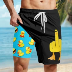 Clearance OUKU Men's Animal Funny Duck Lined Shorts 2 in 1 Board Shorts Swim Shorts Mid Waist Hawaiian Vacation Holiday Beach Wear Side Pockets With Compression Liner Elastic Drawstring Waist Designer Clothing