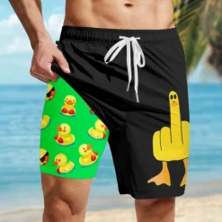 Clearance OUKU Men's Animal Funny Duck Lined Shorts 2 in 1 Board Shorts Swim Shorts Mid Waist Hawaiian Vacation Holiday Beach Wear Side Pockets With Compression Liner Elastic Drawstring Waist Designer Clothing