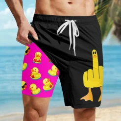 Clearance OUKU Men's Animal Funny Duck Lined Shorts 2 in 1 Board Shorts Swim Shorts Mid Waist Hawaiian Vacation Holiday Beach Wear Side Pockets With Compression Liner Elastic Drawstring Waist Designer Clothing