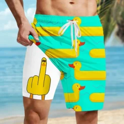 Discount OUKU Men's Animal Funny Duck Lined Shorts 2 in 1 Board Shorts Swim Shorts Mid Waist Hawaiian Vacation Holiday Beach Wear Side Pockets With Compression Liner Elastic Drawstring Waist Designer Clothing
