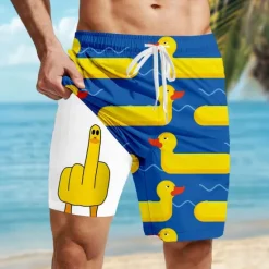 Discount OUKU Men's Animal Funny Duck Lined Shorts 2 in 1 Board Shorts Swim Shorts Mid Waist Hawaiian Vacation Holiday Beach Wear Side Pockets With Compression Liner Elastic Drawstring Waist Designer Clothing