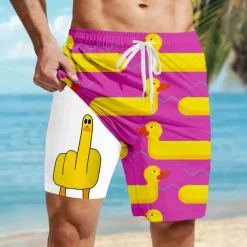 Discount OUKU Men's Animal Funny Duck Lined Shorts 2 in 1 Board Shorts Swim Shorts Mid Waist Hawaiian Vacation Holiday Beach Wear Side Pockets With Compression Liner Elastic Drawstring Waist Designer Clothing