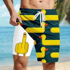 Discount OUKU Men's Animal Funny Duck Lined Shorts 2 in 1 Board Shorts Swim Shorts Mid Waist Hawaiian Vacation Holiday Beach Wear Side Pockets With Compression Liner Elastic Drawstring Waist Designer Clothing