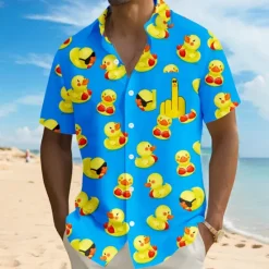 Clearance OUKU Men's Animal Funny Duck Shirt Summer Hawaiian Shirt Button Up Shirt Short Sleeve Hawaiian Vacation Holiday Beach Wear Summer Turndown 3D Print Front One Pocket Linen Like Shirt Red Blue Orange Green