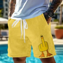 OUKU Men's Animal Funny Duck Waffle Shorts Sweat Shorts Casual Shorts Mid Waist Fashion Casual Vacation Jogging Workout Elastic Drawstring Waist Shorts with Pockets Designer Clothing Apparel