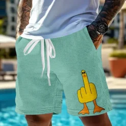 OUKU Men's Animal Funny Duck Waffle Shorts Sweat Shorts Casual Shorts Mid Waist Fashion Casual Vacation Jogging Workout Elastic Drawstring Waist Shorts with Pockets Designer Clothing Apparel