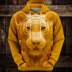 Outlet OUKU Men's Animal Funny Hoodie Hoodies Sweatshirt Fashion Cool Long Sleeve Hooded Vacation Party White Yellow Pocket 3D Print Fall Winter Designer