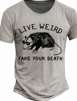 Discount OUKU Men's Animal Funny Slang T Shirt Short Sleeve T shirt 3D Print Crew Neck Shirt Retro Vintage Casual Street Casual Bar Light Blue Khaki Light Grey Spring & Summer Clothing Apparel S M L XL 2XL 3XL