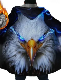 Discount OUKU Men's Animal Graphic Prints Eagle Winter Coat Fleece Jacket Coat Warm Breathable Comfortable Fashion Streetwear Sport Sports & Outdoor Daily Wear Going out Zipper Pocket Print Fall & Winter Hoodie Blue