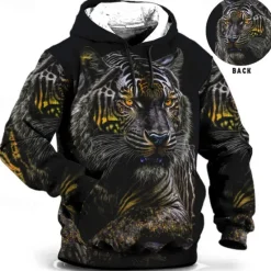 Online OUKU Men's Animal Graphic Prints Hoodie Hoodies Sweatshirt Daily Classic Long Sleeve Hooded Holiday Going out Streetwear Yellow Blue Print Spring & Fall Designer