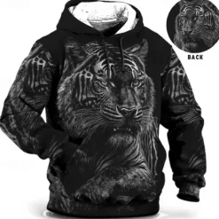 Online OUKU Men's Animal Graphic Prints Hoodie Hoodies Sweatshirt Daily Classic Long Sleeve Hooded Holiday Going out Streetwear Yellow Blue Print Spring & Fall Designer