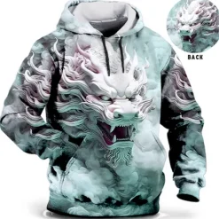 Best OUKU Men's Animal Graphic Prints Hoodie Hoodies Sweatshirt Daily Classic Long Sleeve Hooded Holiday Going out Streetwear Blue Green Print Spring & Fall Designer