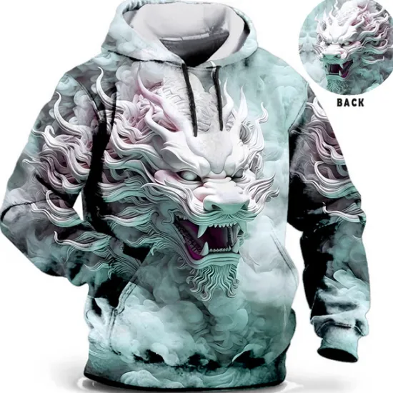 Best OUKU Men's Animal Graphic Prints Hoodie Hoodies Sweatshirt Daily Classic Long Sleeve Hooded Holiday Going out Streetwear Blue Green Print Spring & Fall Designer