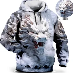 Best OUKU Men's Animal Graphic Prints Hoodie Hoodies Sweatshirt Daily Classic Long Sleeve Hooded Holiday Going out Streetwear Blue Green Print Spring & Fall Designer