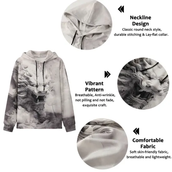Best OUKU Men's Animal Graphic Prints Hoodie Hoodies Sweatshirt Daily Classic Long Sleeve Hooded Holiday Going out Streetwear Blue Green Print Spring & Fall Designer