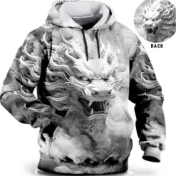 Best OUKU Men's Animal Graphic Prints Hoodie Hoodies Sweatshirt Daily Classic Long Sleeve Hooded Holiday Going out Streetwear Blue Green Print Spring & Fall Designer