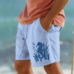 Online OUKU Men's Animal Hippopotamus Shorts Summer Shorts Beach Shorts Mid Waist Hawaiian Casual Outdoor Holiday Going out Drawstring Elastic Waist Print Designer Clothing Apparel