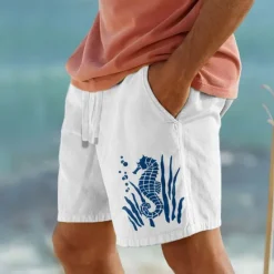 Online OUKU Men's Animal Hippopotamus Shorts Summer Shorts Beach Shorts Mid Waist Hawaiian Casual Outdoor Holiday Going out Drawstring Elastic Waist Print Designer Clothing Apparel